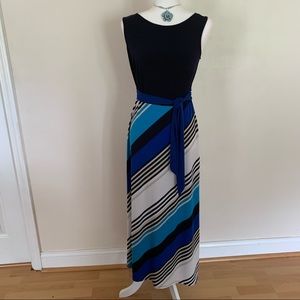 Navy and Multi colored Striped Maxi Dress